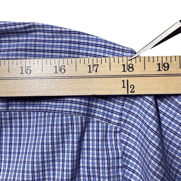 BONOBOS Jetsetter Stretch Slim Fit Dress Shirt Blue Check Size 17x35 EUC - Picture 12 of 16